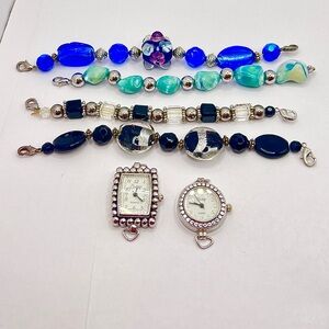 Vintage SWAP Interchangeable Watch Set Glass Beaded Bracelets 2 Watch Heads